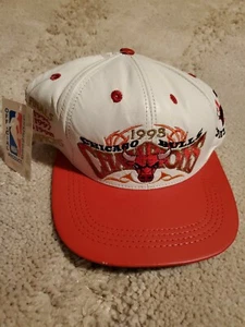 Vintage 1998 Jeff Hamilton Chicago Bulls NBA Finals Leather Strapback Hat Cap - Picture 1 of 6