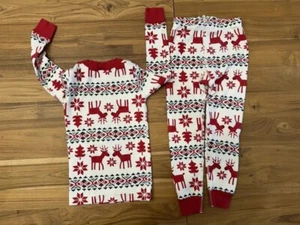 Hanna Andersson Christmas Pajamas Set US 4 Reindeer Trees Red Cream Christmas - Picture 1 of 6