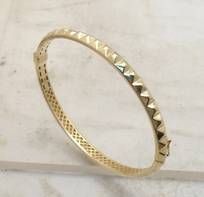 Medium Size Pyramid Design Hinged Bangle Bracelet Real 14K Yellow Gold - Image 1 of 4