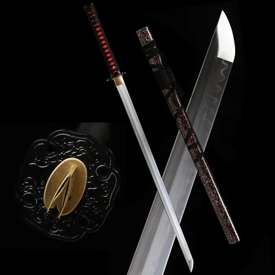 Straight Clay Temperped T10 Steel Japanese Samurai Ninja Sword Katana Sharp - Image 1 of 4