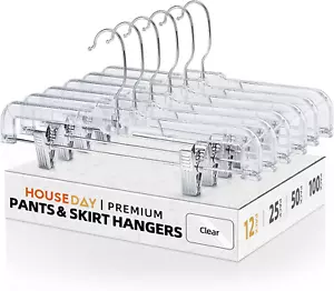 HOUSE DAY 12 Pack 14 Inch Clear Plastic Skirt Hangers with Adjustable Clips, Pan - Picture 1 of 12