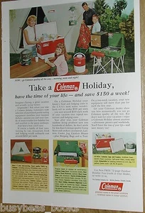 1966 COLEMAN advertisement page, Coleman stove, tent, cooler, etc camping - Foto 1 di 3