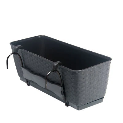 Blumenkasten Balkonkasten 49x16x17cm Rattan Optik mit Aufhängung und Anzeige - Bild 1 von 4