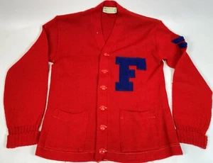 Vintage 1950s Imperial Woven Freedom High School Red Varsity Letter Sweater 40 - Picture 1 of 12