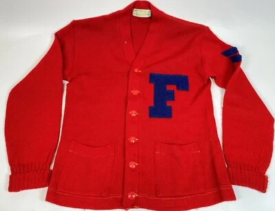 Suéter Vintage Años 50 Imperial Tejido Freedom High School Rojo Letra Universitaria 40 Foto 1 de 4