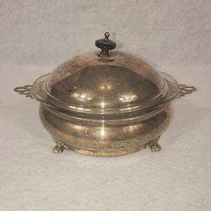 Antique SilverPlate Round Covered Casserole Serving Dish Glass Pyrex Insert 1 qt - Picture 1 of 7