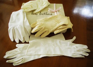 50er Jahre Hess Brothers Allentown PA Box mit 4 Paar Vintage weißen Baumwollhandschuhen - Bild 1 von 4