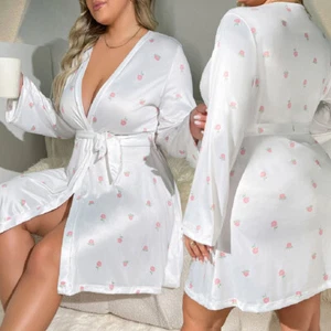 Plus Size Silky Short Kimono Robe for Wedding Getting Ready Bathrobe Nightgown - Picture 1 of 17
