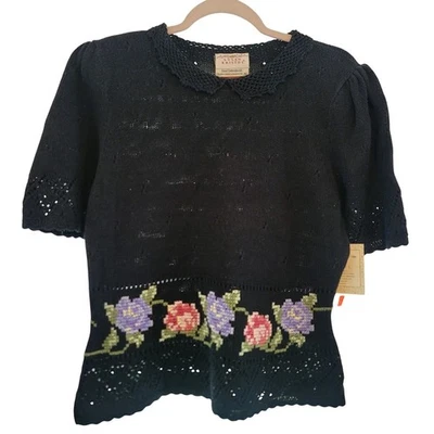 1990 Vintage Deadstock Susan Bristol Hand Embroidered Floral Knit Sweater Sz 38 - Image 1 of 4