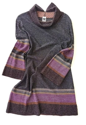 M by Missoni Women 12 Knit Midi Dress Long Sleeve Black Silver Size 48 Italy  - Image 1 of 4
