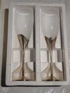2 Vintage LENOX Sektflöte Hochzeitsversprechen versilberte Stiele Herzform - Bild 1 von 6