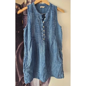 Faherty Women's Chambray Sleeveless Half Button Front Pockets Blue Dress Size S - Picture 1 of 9