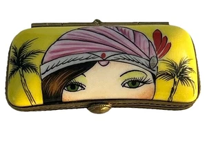 De Colección Limoges Gafas de Sol Estuche Amarillo Baratija/Caja de Pastillas Porcelana Mujer Francia - Imagen 1 de 13