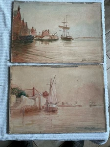 William Yates Yarmouth Hafen Isle Of Wight Mitte 19. Jh. Schiffe Aquarell Paar - Bild 1 von 19