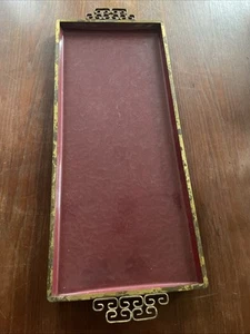 MOIRE Glasur Metall Tablett Burgund KYES Pasadena CA Rechteckig MCM Asiatischer Griff Lk - Bild 1 von 8