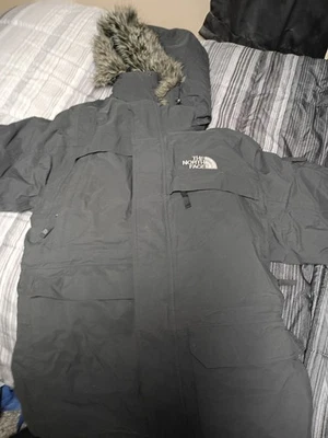 The North Face Outer Boroughs Parka Grey Hooded Down Winter Jacket Fur sz XL - Image 1 of 4