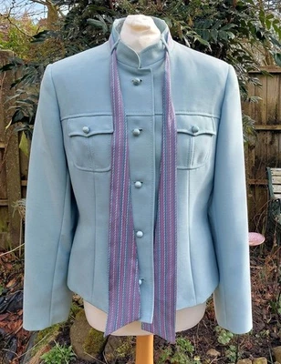 Vintage 70s Designer Windsmoor blue fitted jacket with scarf & pockets UK 14 - Image 1 of 4