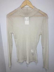 H & M Women’s Sparkly Sheer Pewter Mock Neck Long Sleeve Top Medium New W Tags - Picture 1 of 5
