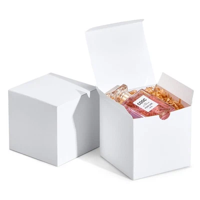 MESHA 4x4x4'' White Gift Boxes 50 PC Small Bulk with Lids, Kraft Paper for Presents,