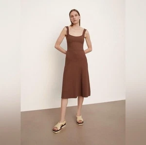 Vince Cotton Brown Sweetheart Neck Midi Ribbed Tank Dress Size Large NWT $245 - Picture 1 of 8