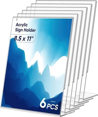 (6 Pack) Acrylic Sign Holder 8.5x11 Inches, Clear Display Holder, L-Shape - Image 1 of 3