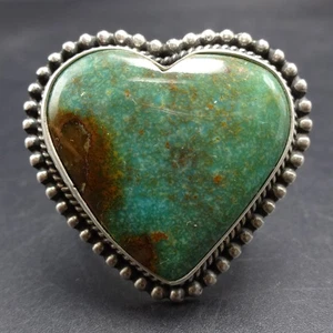 ANNIE HOSKIE Navajo HEART SHAPED TURQUOISE CAB Sterling Silver RING size 8.75 - Imagen 1 de 17