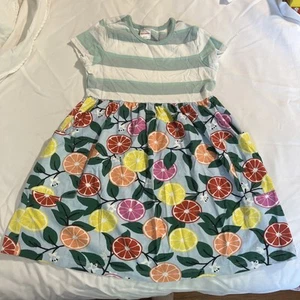 Hannah Anderson 100% Cotton 6/7 White green Dress stripes fruit pocket cap slee - Picture 1 of 12
