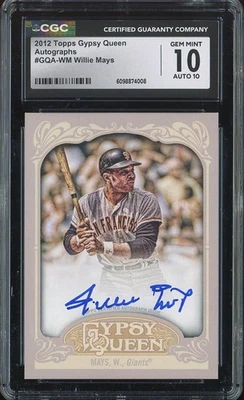 Willie Mays 2012 Topps Gypsy Queen Autograph CGC 10 AUTO 10 - Signed HOF *WOW* - Image 1 of 2
