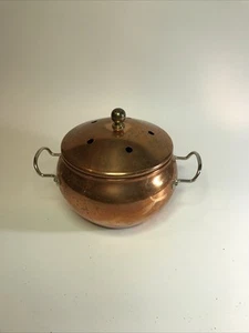 Vintage Copper Finish Incense Burner Bowl Pot Potpourri Vented Lid Side Handles - Picture 1 of 10