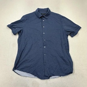 Bugatchi Shirt Mens XL Navy OoohCotton Tech 8 Way Stretch Palm Tree Button Up - Picture 1 of 10