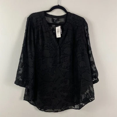 Torrid Harper 夹子雪纺套衫 3/4 袖衬衫尺寸 2X 黑色 Popover — 第 1/4 张图片