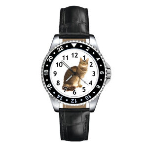 LaPerm Cat Mens Ladies Unisex Casual Black Genuine Leather Quartz Wrist Watch