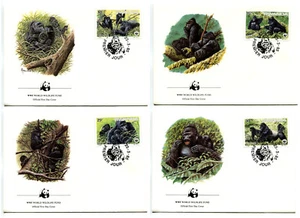 WWF E99 Rwanda 4 FDC 1985 Wild Animals Gorilla - Picture 1 of 1