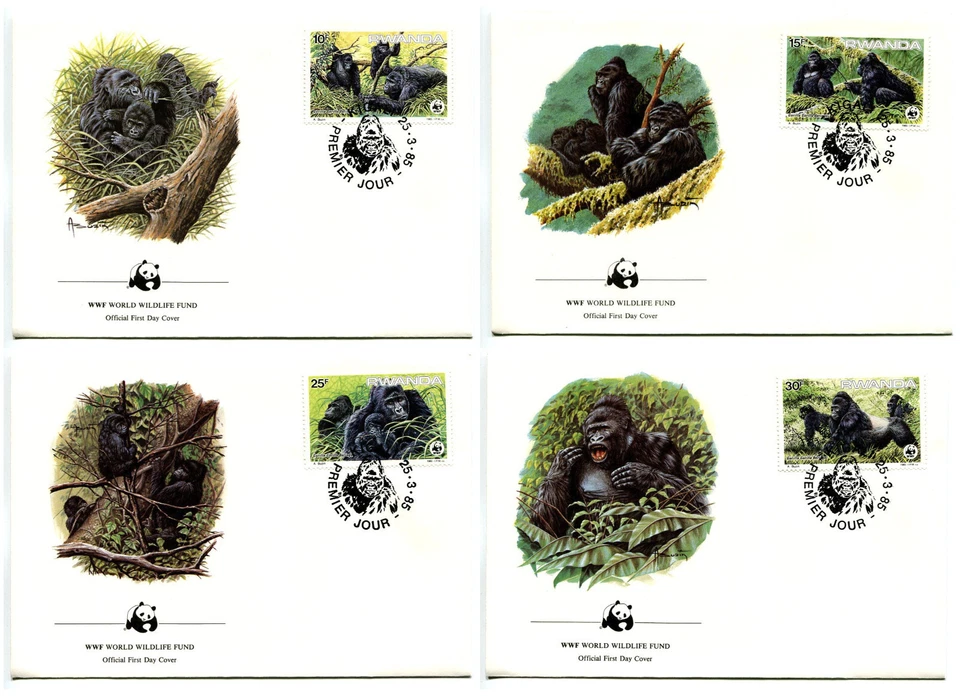 WWF E99 Rwanda 4 FDC 1985 Wild Animals Gorilla - Image 1 of 1