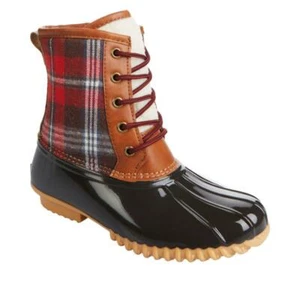 Bota de pato con cordones impermeable Sporto Bella con cremallera roja a cuadros para mujer 9 M nueva con etiquetas - Imagen 1 de 6