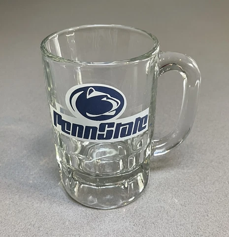 Vintage Penn State Nittany Lions 8oz Clear Thick Glass Beer Mug Handle Cover