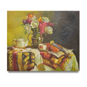 NY Art - Stradivarius Violín y Floral 20x24 Pintura al Óleo Original sobre Lienzo! - Imagen 1 de 4
