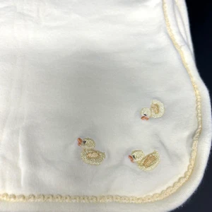 Macys First Impressions Yellow Baby Blanket 3 Embroidered Ducks Chicks Cotton - Picture 1 of 5