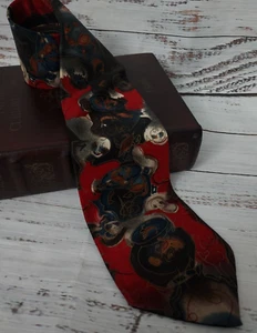 Grace Newburger Tie Men's Red Graphic Print 100% Silk 4" X 56" Gumbo Ya Ya - Picture 1 of 5
