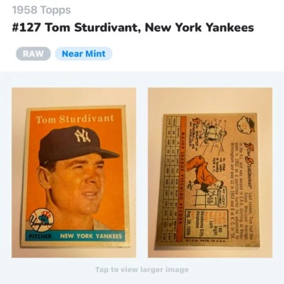 1958 ~ TOM STURDIVANT #127 - TOPPS BASEBALL CARD / CONDITION - NM-7 - Image 1 of 4