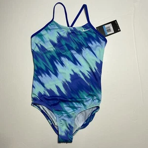 Nike Girls Immiscible Print One-Piece Swim Suit Bathing Game Royal XS S M - Picture 1 of 7