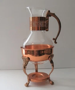 Copper Coffee Tea Pot Carafe Warming Stand w/ Lid Vintage Princess House - Picture 1 of 11