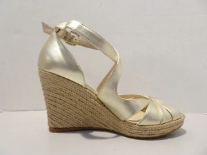 LK Bennett Maggie Gold Wedge Peep Toe Sandals Size 38 EU 7 US Espadrille Metalli - Picture 1 of 7