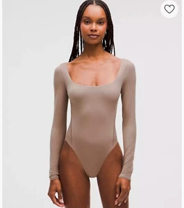 Lululemon Taupe L Wundermost Ultra-Soft Nulu Square-Neck LongSleeve Bodysuit NWT - Picture 1 of 6