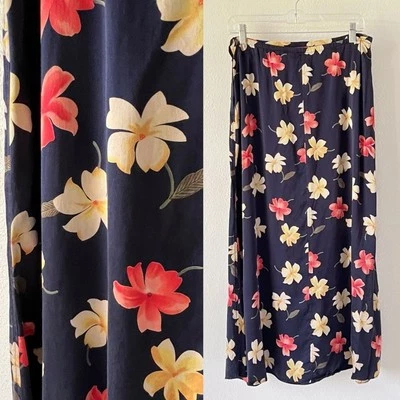 Maxi Falda Floral Vintage Azul Marino Oscuro 100% Seda The Limited Y2K Talla 10 Foto 1 de 4