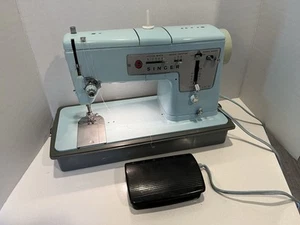 Máquina de Coser Singer Vintage Modelo 348 Robin Egg Blue Gran Bretaña 🇬🇧 Pedal - Imagen 1 de 20