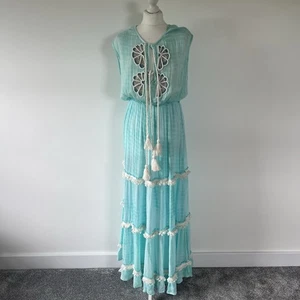 Pia Rossini Beach Cover Up Maxi Dress Tie Dye Aqua Blue Green Size Small Beach - Picture 1 of 24