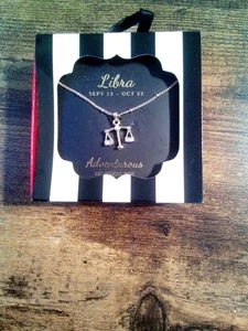 Libra Zodiac Sign Necklace Gold Tone With Rhinestones, 18 Inch Chain - Picture 1 of 2