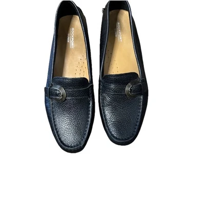 Mocasín plano Rockport para mujer 7,5 de cuero negro sin cordones cómodo Foto 1 de 4
