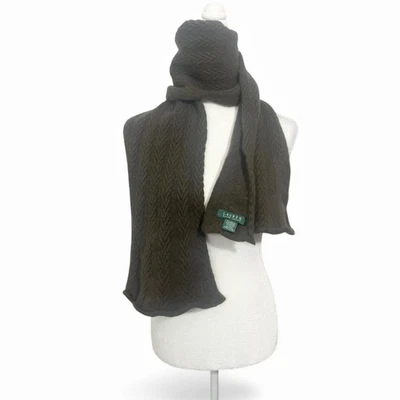 Lauren Ralph Lauren Marrón Oscuro Espiga Tejido Bufanda Lana de Cordero Cabello de Conejo Foto 1 de 4
